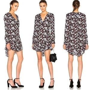 Veronica Beard Franklin Silk Floral‎ Print V Neck Ruffle Hem Above Knee Dress 8